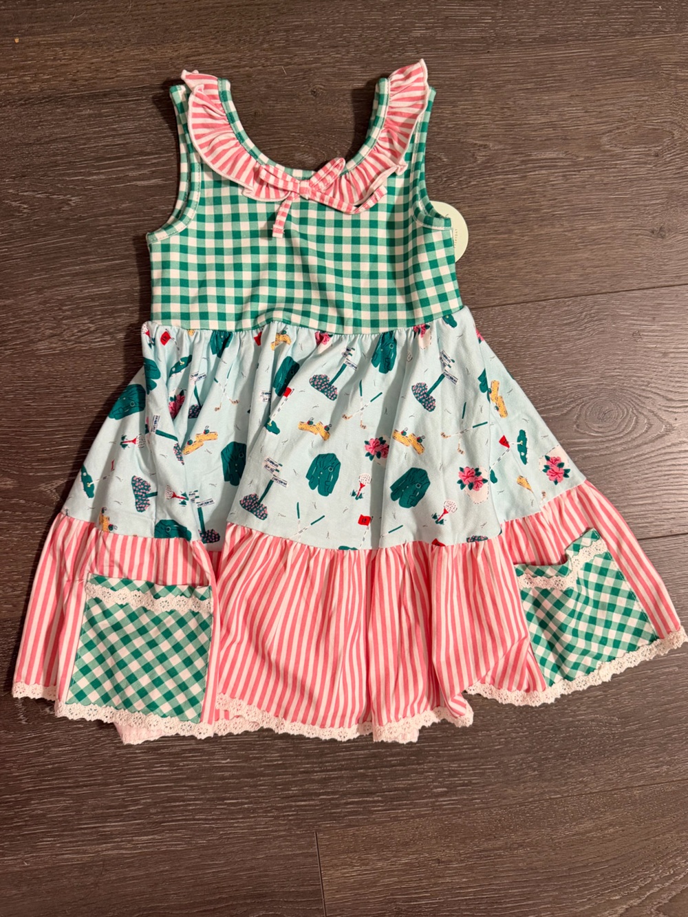 SweetHoney Pink Stripe & Green Gingham The Master’s Golf Ruffle Dress